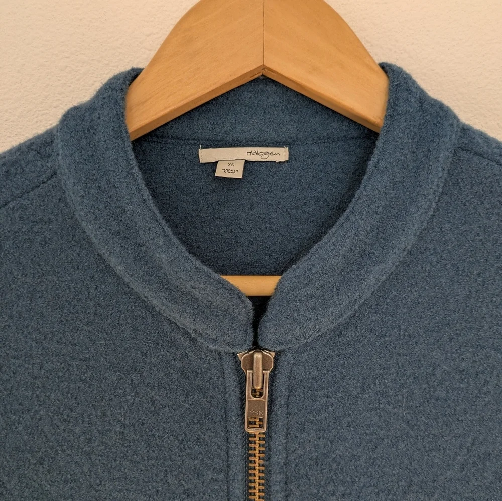 Halogen Nordstrom Women’s Petrol Peplum 100% Merino Wool Zip Up Jacket Sz XS EUC - Picture 7 of 16